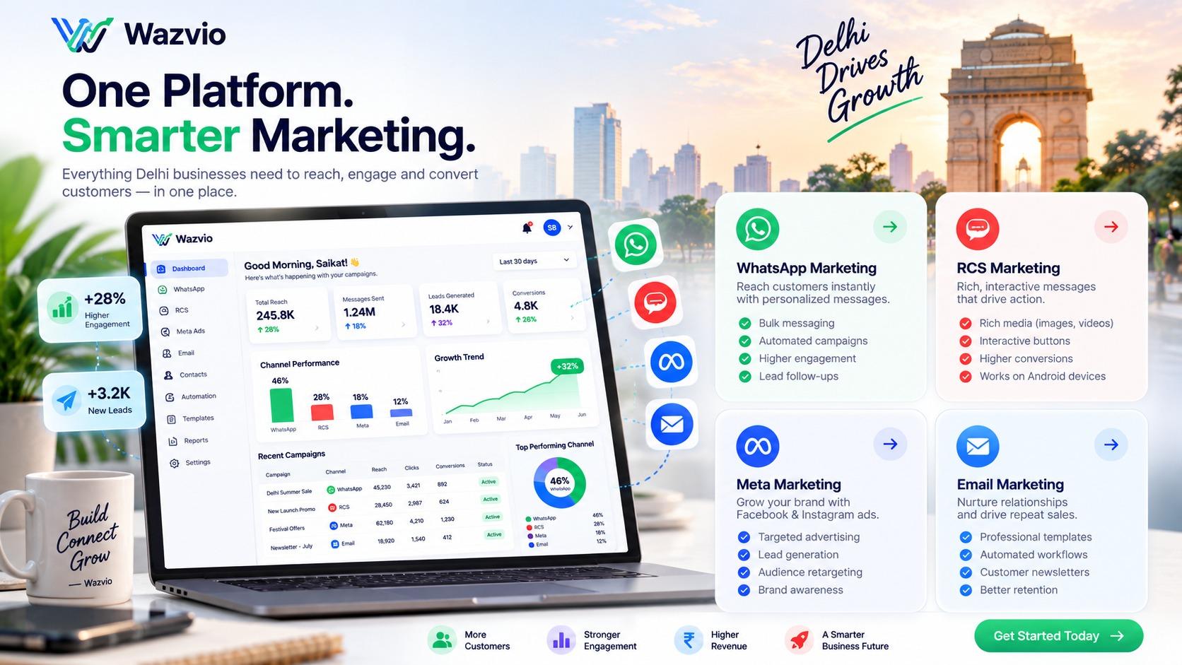 Wazvio marketing dashboard for businesses in Delhi